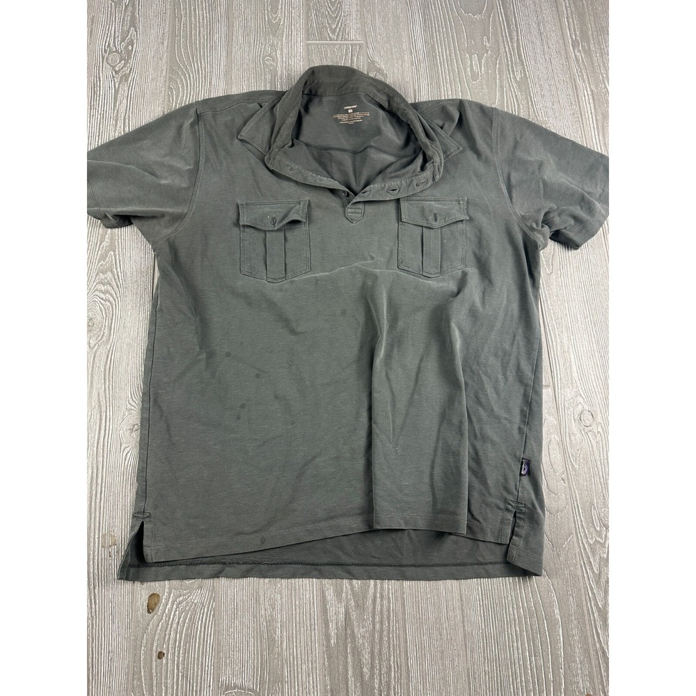 Patagonia Stretch Polo Shirt Mens Large Grey Short Sleeve Organic Cotton Blend